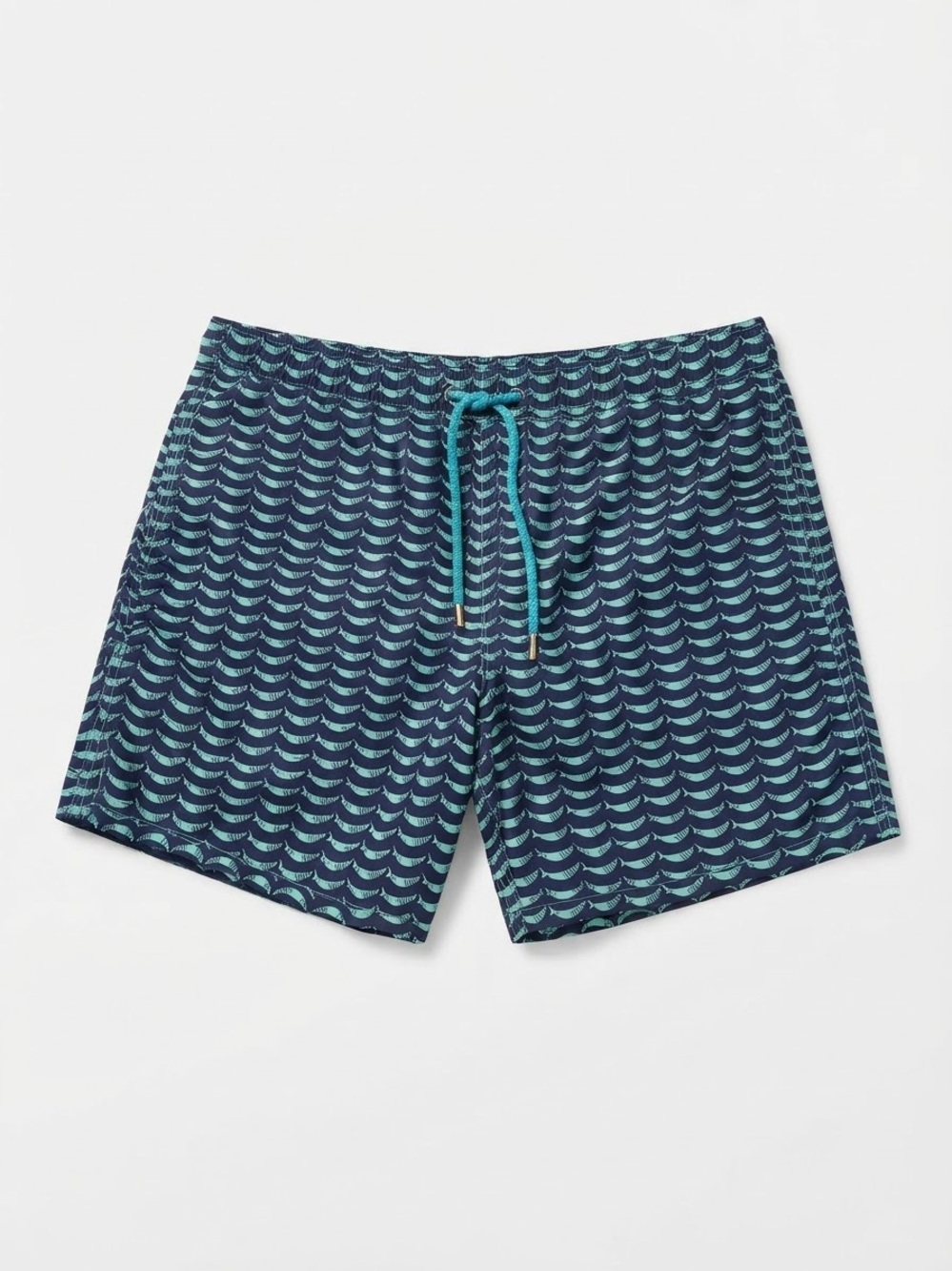 Vilebrequin Navy & Teal Wave-Print Swim Trunks